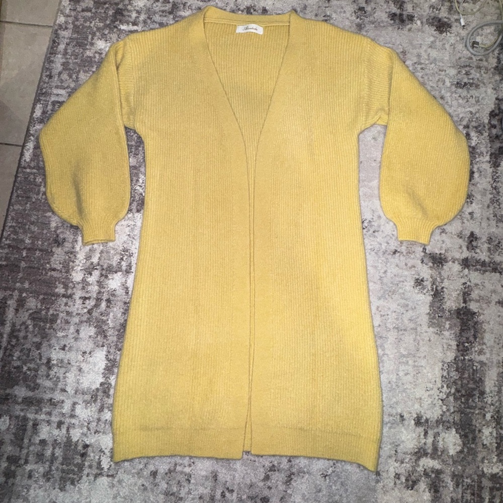Butter Yellow Midi Thick Open Cardigan.